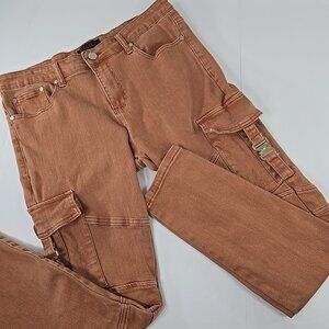THRT STRAP BUCKLE SKINNY CARGO JEANS MEN'S SIZE 36x32 STRETCH SALMON COLOR *EUC*